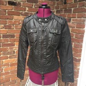 Blanc Noir Women’s Moto Biker Jacket 4 Pockets Zip Front, Pockets And Sleeves M